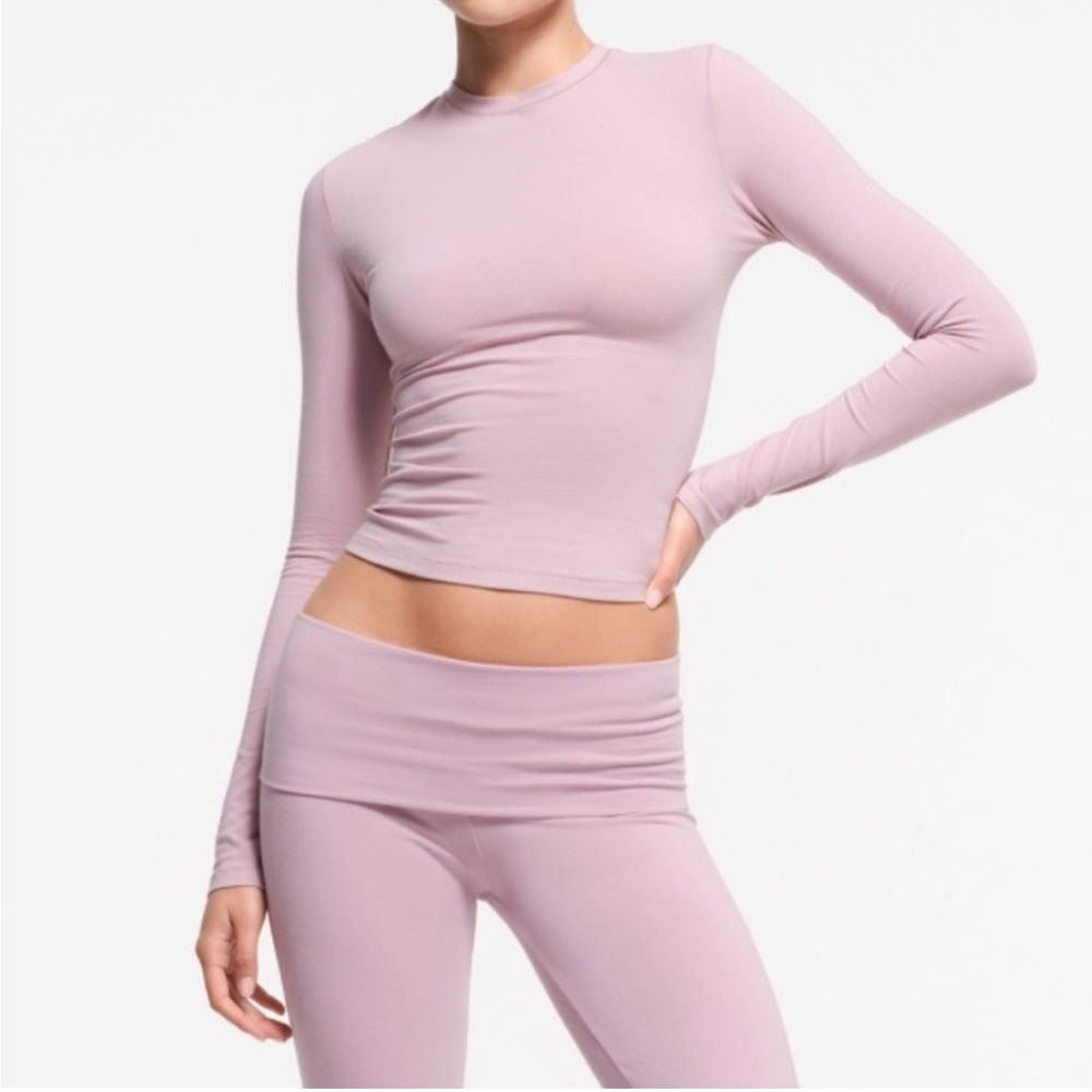 SKIMS Pink Fitted Long Sleeve Tee